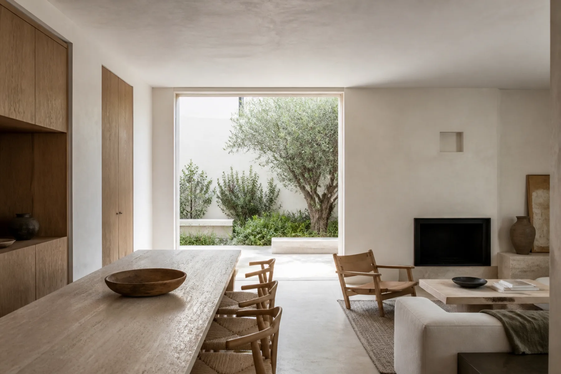 Warm minimal courtyard apartment interior